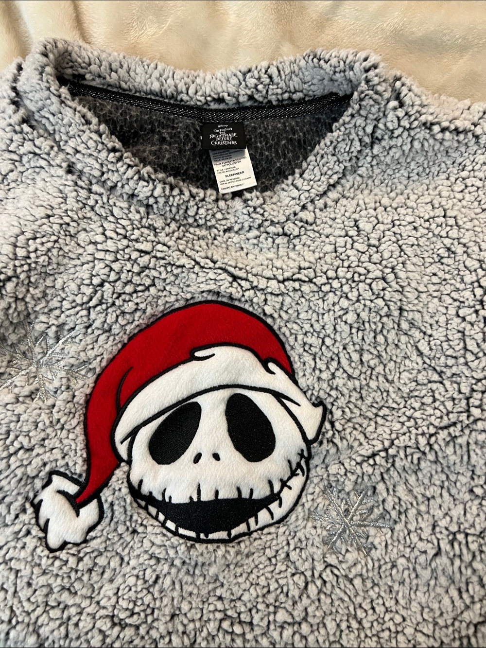 The Nightmare Before Christmas Jack Skellington Sherpa Pajama Top - Gray & Red